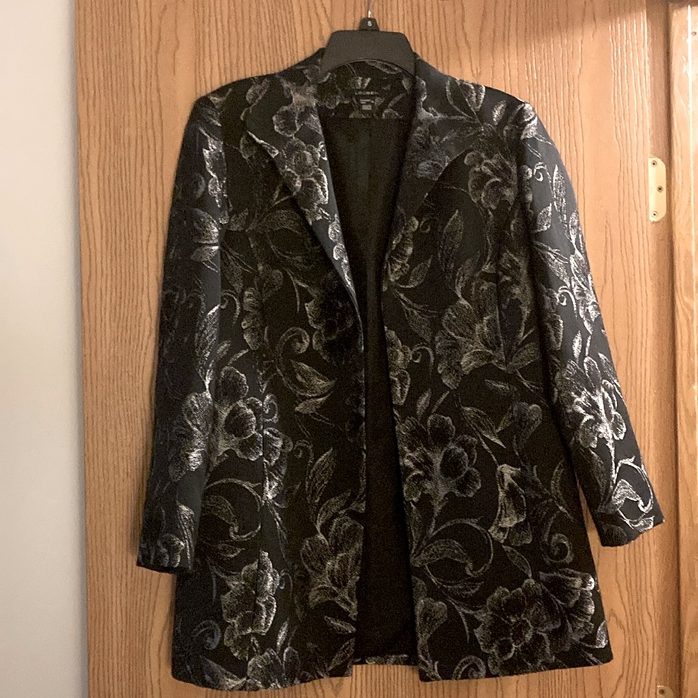 Louben dress jacket open front women’s size 10. Black/silver